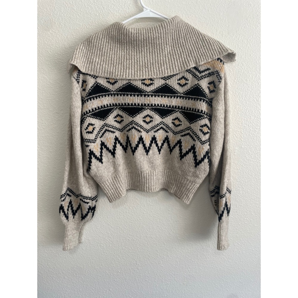 Who What Wear Fair Isle Cardigan Women S Oatmeal Sailor Collar Excellent Cropped - Picture 3 of 8